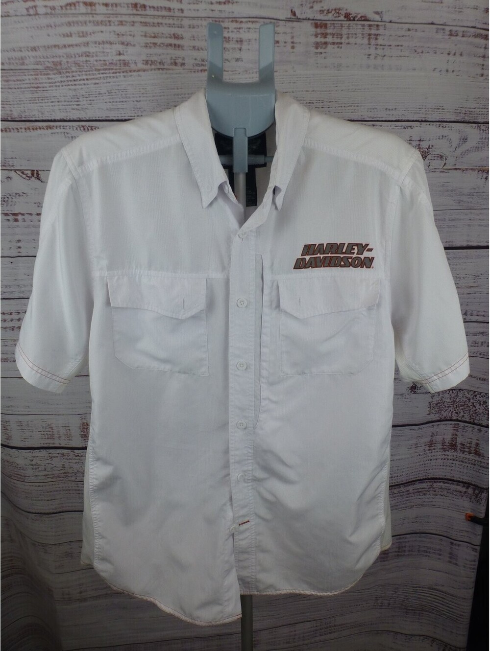 Harley-Davidson Men's Large White Short Sleeve Button Down Shirt Pockets J4